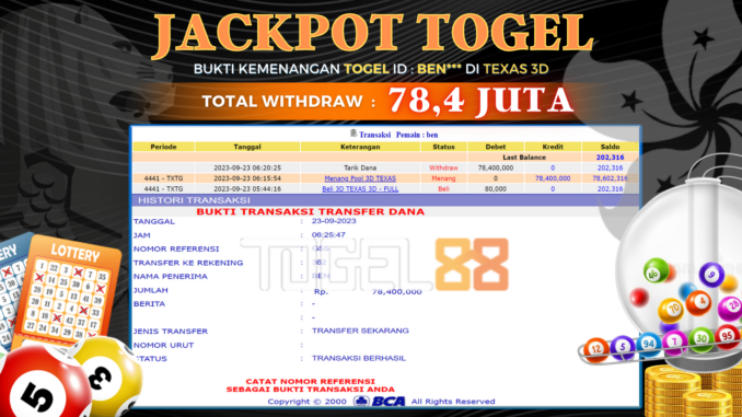 Bukti jackpot Togel88 #459